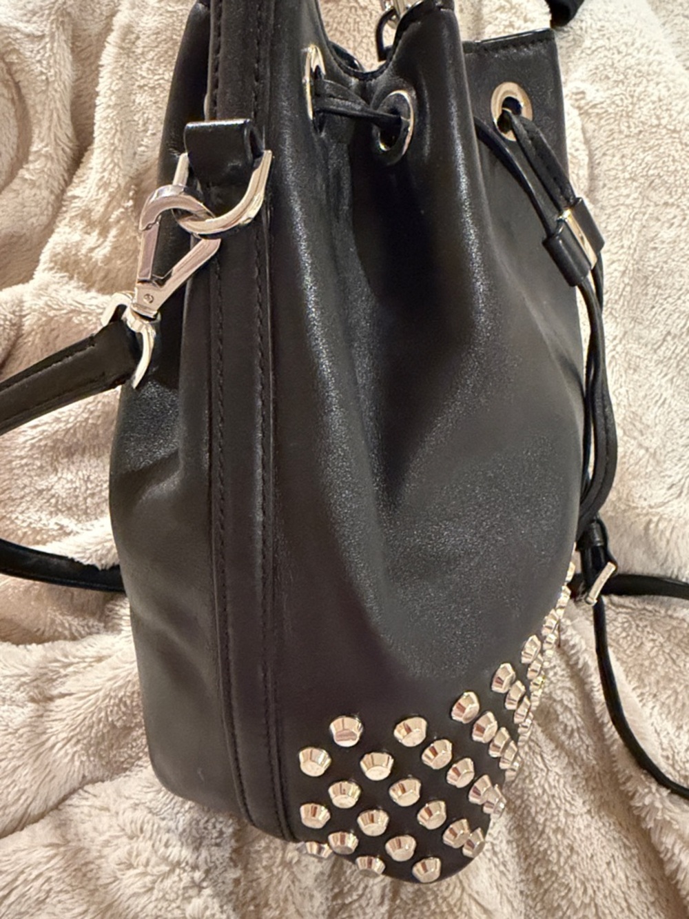 Michael Kors Black Studded Drawstring Shoulder Bucket Bag - Picture 4 of 6